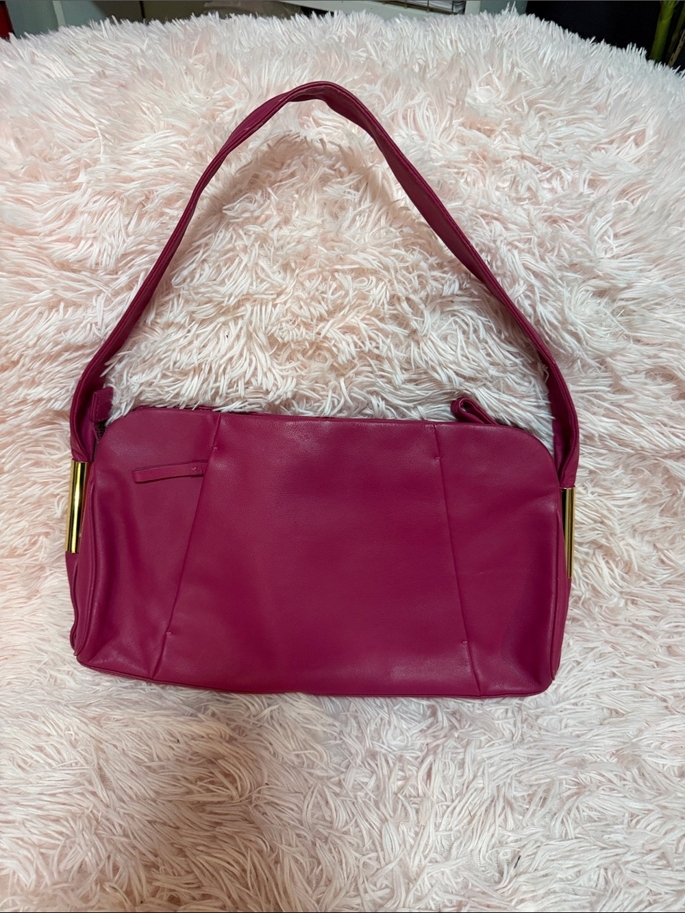 Alexandra Bartlett Magenta Shoulder Bag with Gold Accents